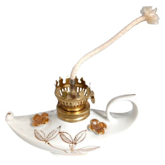 Vintage Porcelain Genie Oil Lamp Aladdin Style Mini White Gold - Picture 2 of 9